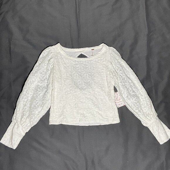 Free‎ People Top Women M Ivory Long Sleeve Lace Lined Cut Out Back Boho Blouse - Picture 1 of 12